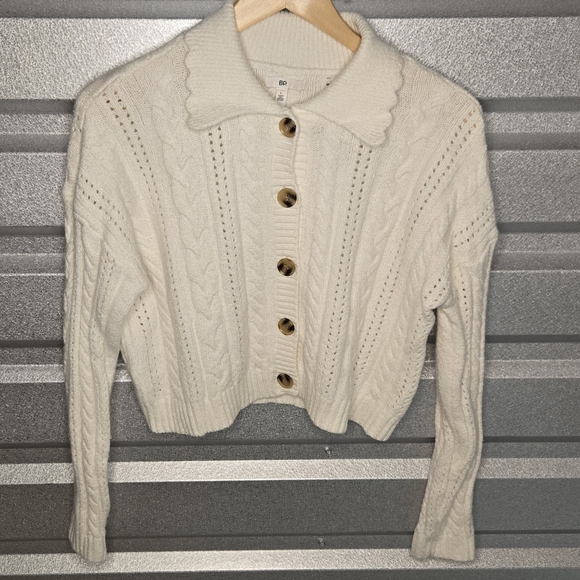 Cable Knit Button-Up Sweater – Cream – Size L - Picture 1 of 5